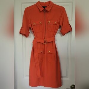 Sharagano Coral Zip-Front Utility Midi Dress, Size 6